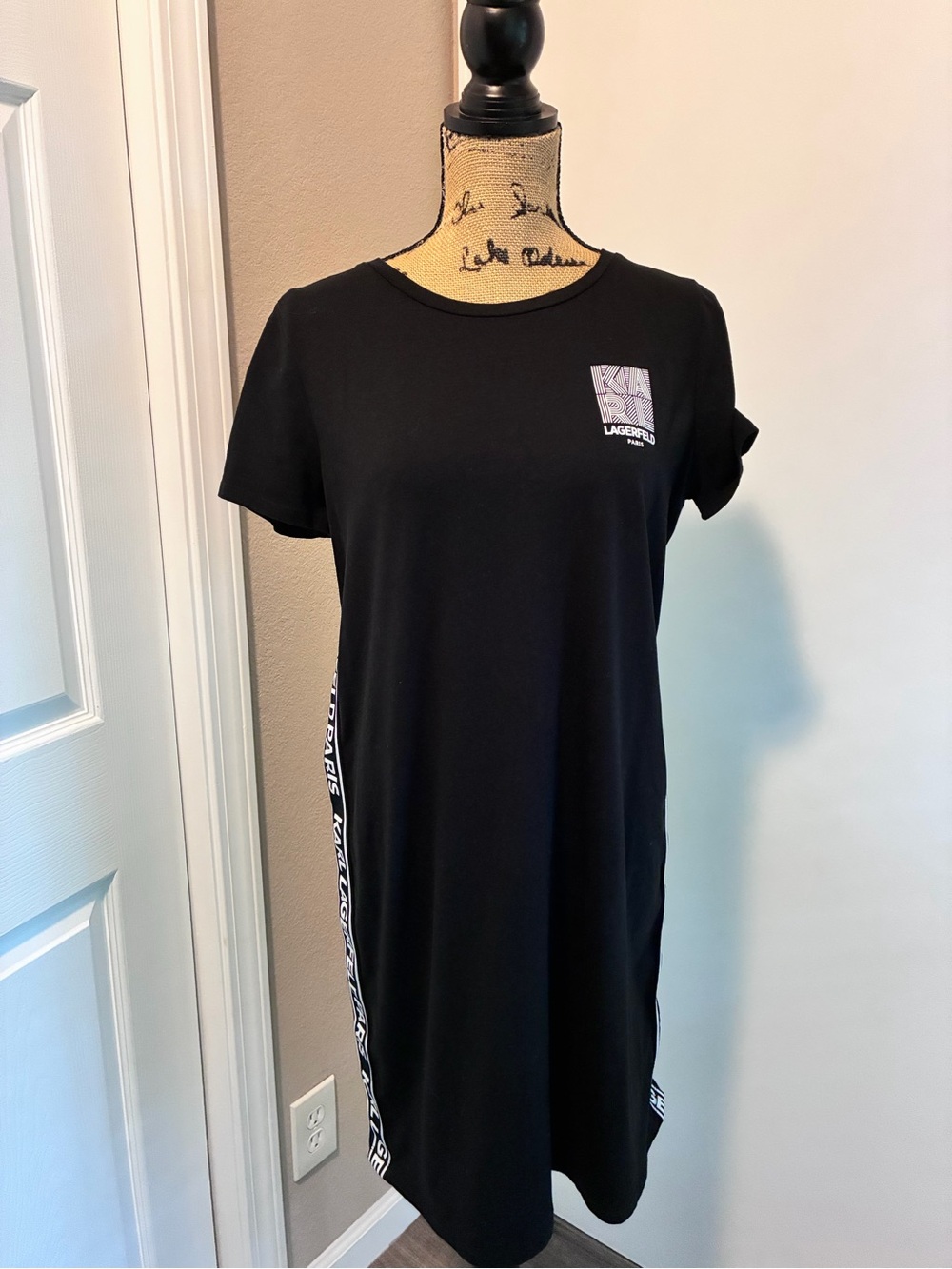 Karl Lagerfeld Black Tee Midi Dress with Side Logo Trim